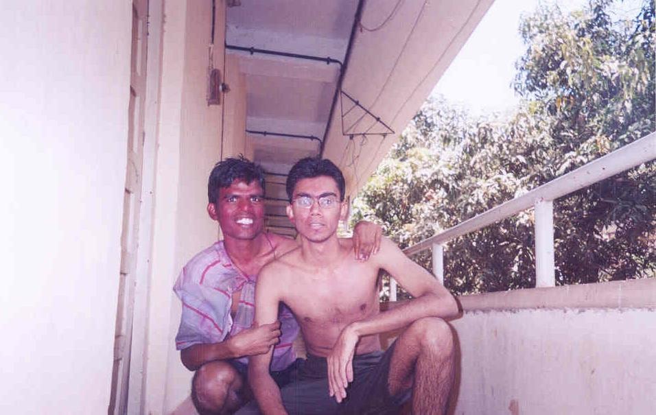 Pradeep Nagar with a college friend on campus