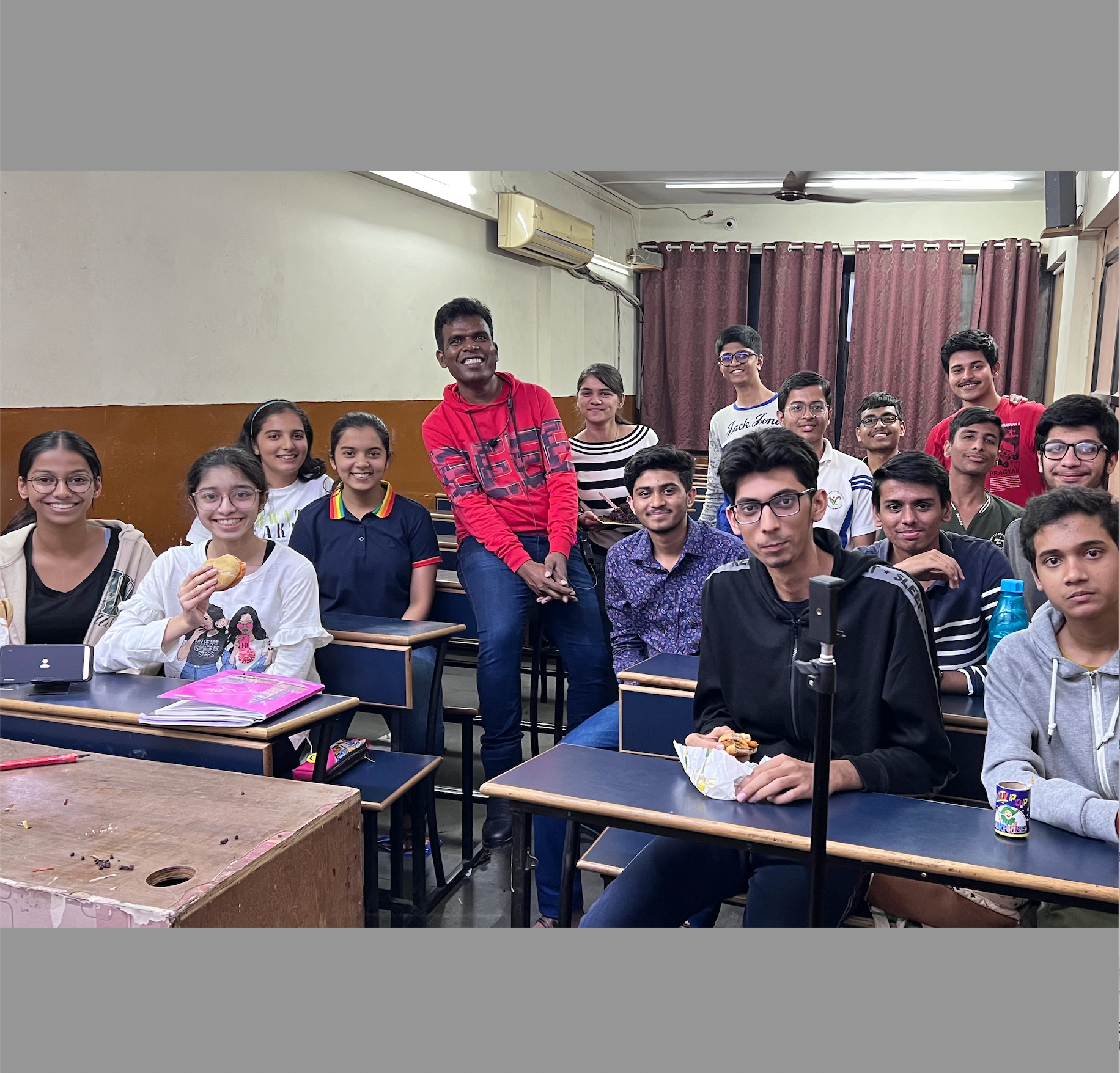 Pradeep Nagar with students gathered in a classroom