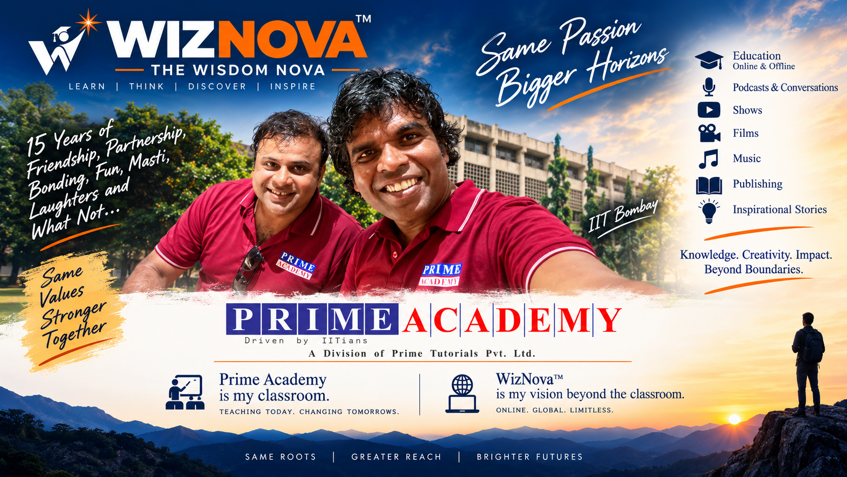 Pradeep Nagar and the Founder of Prime Academy — 15 years of friendship, partnership and shared values at IIT Bombay