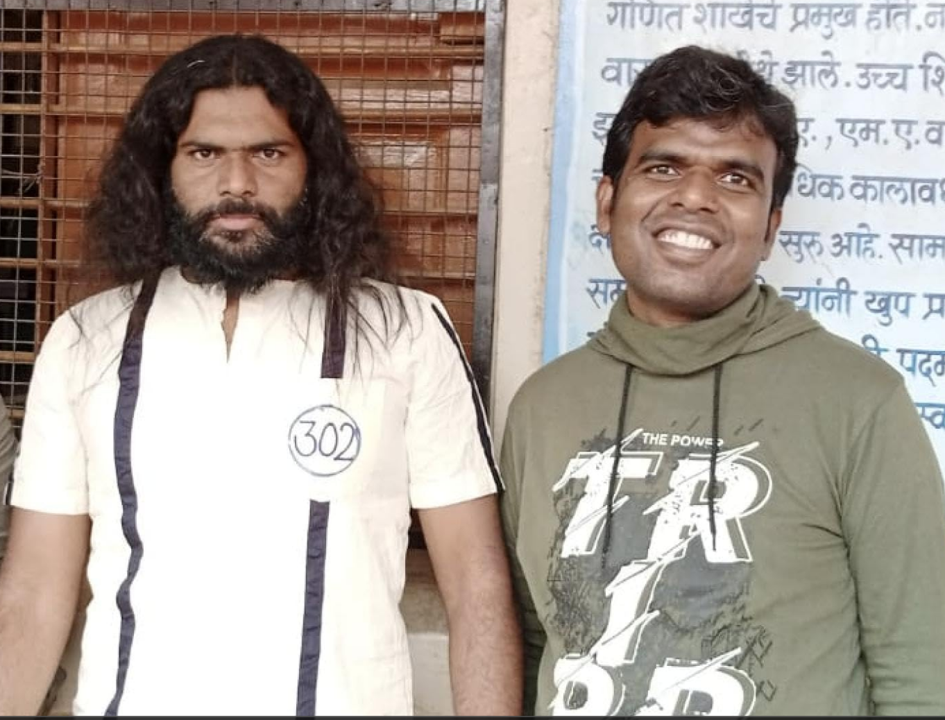Pradeep Nagar with an actor in prisoner costume during the Khurchi shoot